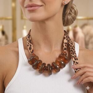 Acrylic Gradient Oval Necklace Leopard Print Collarbone Chain